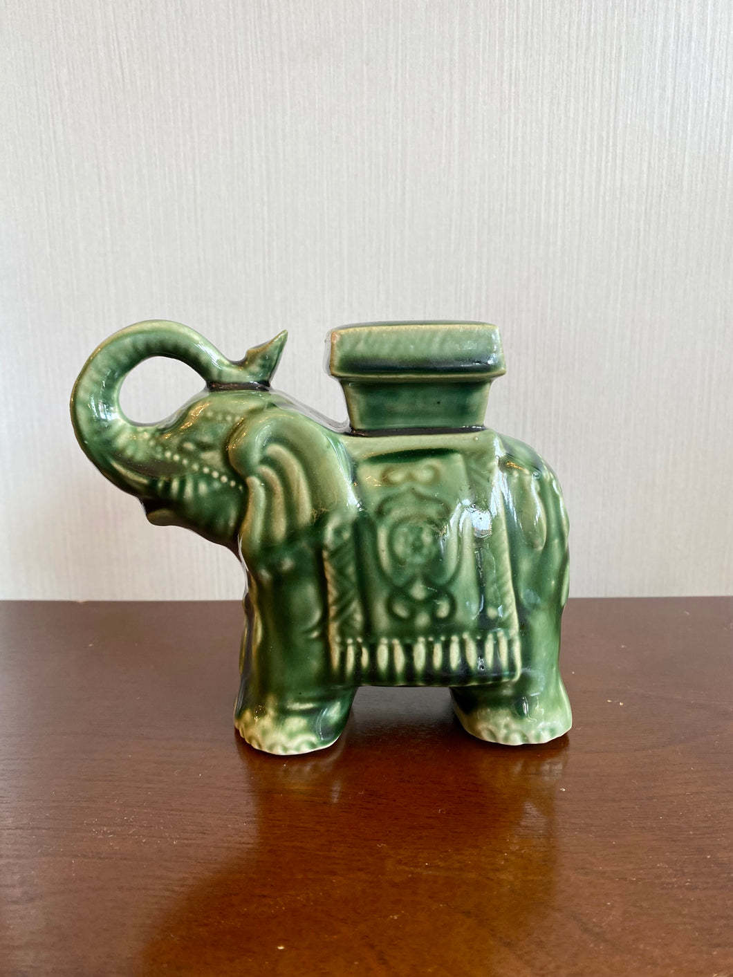 Green Ceramic Elephant Figurine