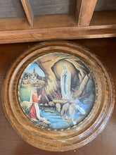 Load image into Gallery viewer, Vintage Our Lady of Lourdes Domed Glass and Wood Picture