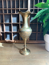 Load image into Gallery viewer, Beautiful Vintage Brass Vase with Delicate Etching