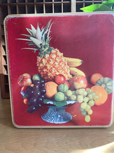 Vintage Square Cookie Tin with Fruit Motif
