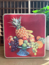 Load image into Gallery viewer, Vintage Square Cookie Tin with Fruit Motif