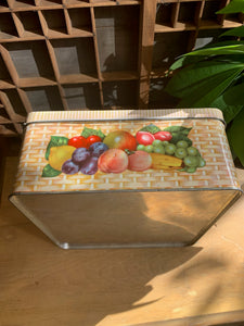Vintage Square Cookie Tin with Fruit Motif