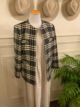 Load image into Gallery viewer, Black &amp; Cream Plaid Jacket (Size 10)