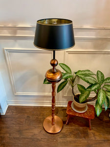 Spectacular Copper and Wood Lamp with Refined Black Shade
