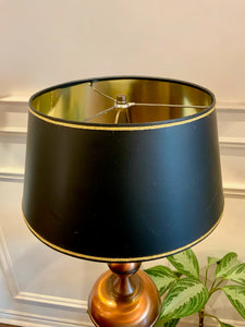 Spectacular Copper and Wood Lamp with Refined Black Shade