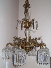 Load image into Gallery viewer, Antique French Neoclassical 6 arm Chandelier with Individual Canopied Chandeliers