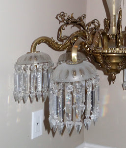 Antique French Neoclassical 6 arm Chandelier with Individual Canopied Chandeliers