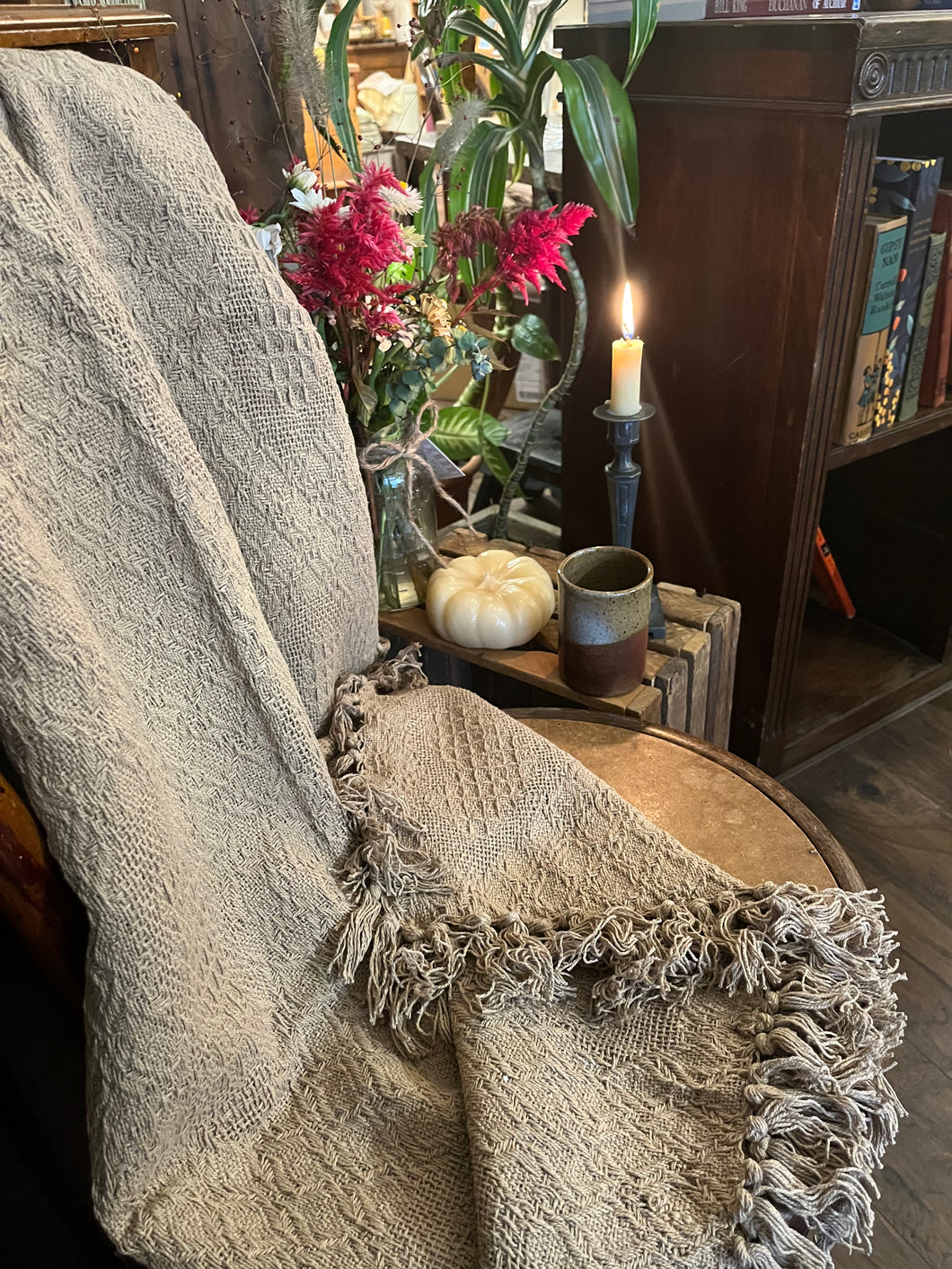 100% Cotton Throw - Heart Weave - Sand