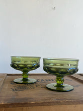 Load image into Gallery viewer, Pair of Vintage King's Crown Thumbprint Avocado Green Sherbet Goblets