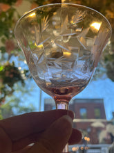 Load image into Gallery viewer, Pair of Antiques Blush Pink “Hughes Corn Flower “ Elegant Depression Glasses Coupes