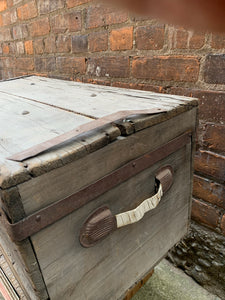 Antique Wooden Trunk with Metal Hardware
