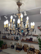 Load image into Gallery viewer, Vintage Brass 15 Arm Crystal Chandelier