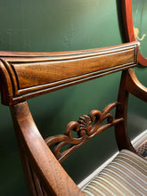 Load image into Gallery viewer, Elegant Regency Mahogany Set of Chairs with Saber Legs and Classical Scroll Back c.1815
