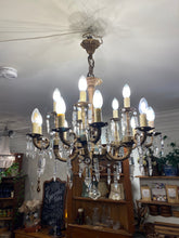 Load image into Gallery viewer, Vintage Brass 15 Arm Crystal Chandelier