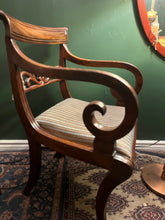 Load image into Gallery viewer, Elegant Regency Mahogany Set of Chairs with Saber Legs and Classical Scroll Back c.1815