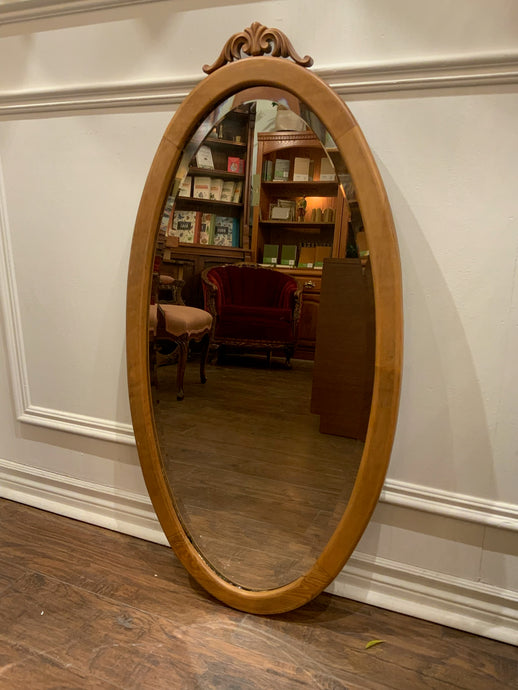 Vintage Oval Wood Mirror with Beveled Edge