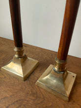 Load image into Gallery viewer, Vintage Pair of Wood And Brass Candle Holders