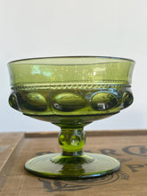 Load image into Gallery viewer, Pair of Vintage King's Crown Thumbprint Avocado Green Sherbet Goblets