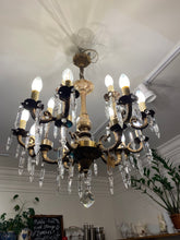 Load image into Gallery viewer, Vintage Brass 15 Arm Crystal Chandelier
