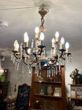 Load image into Gallery viewer, Vintage Brass 15 Arm Crystal Chandelier