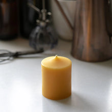 Load image into Gallery viewer, Bell Top Three Inch Beeswax Pillar Candle