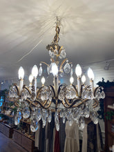 Load image into Gallery viewer, Vintage Brass 12 Arm Crystal Chandelier