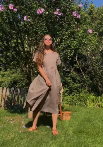 The Anne Dress 100% Linen  - Mushroom