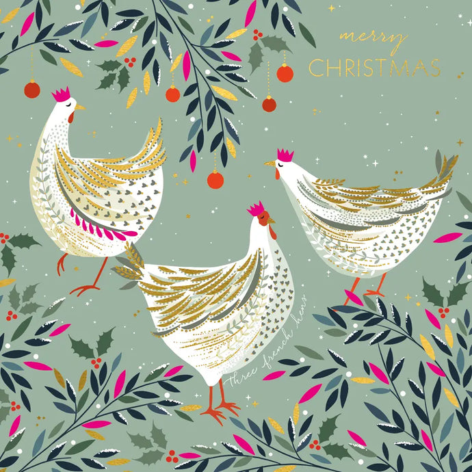 Box of 8 Christmas Cards Three French Hens l Greeting Card