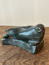 Load image into Gallery viewer, Signed Soapstone Carving Walrus on Rock (no ivory tusks)