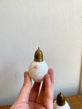 Load image into Gallery viewer, Dainty Milk Glass Salt &amp; Pepper Shakers with Tiny Floral Buds