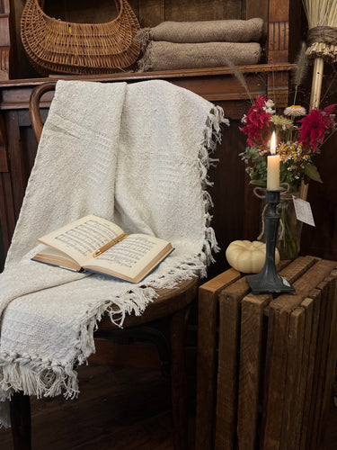 100% Cotton Throw - Heart Weave - Ecru