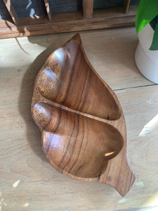 Vintage Wood Leaf Divided Dish