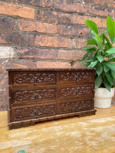 Load image into Gallery viewer, Vintage Wood Carved Jewellery Box with Drawers