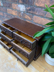 Vintage Wood Carved Jewellery Box with Drawers