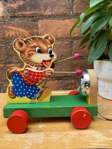 Vintage Pull Along Bear Wood Toy c1950s