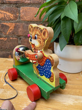 Load image into Gallery viewer, Vintage Pull Along Bear Wood Toy c1950s