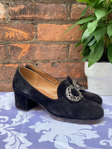 Incredible Vintage Black Suede 40s Style Pumps