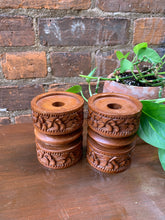 Load image into Gallery viewer, Pair of Beautiful Carved Wood Candle Holders