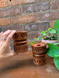 Pair of Beautiful Carved Wood Candle Holders