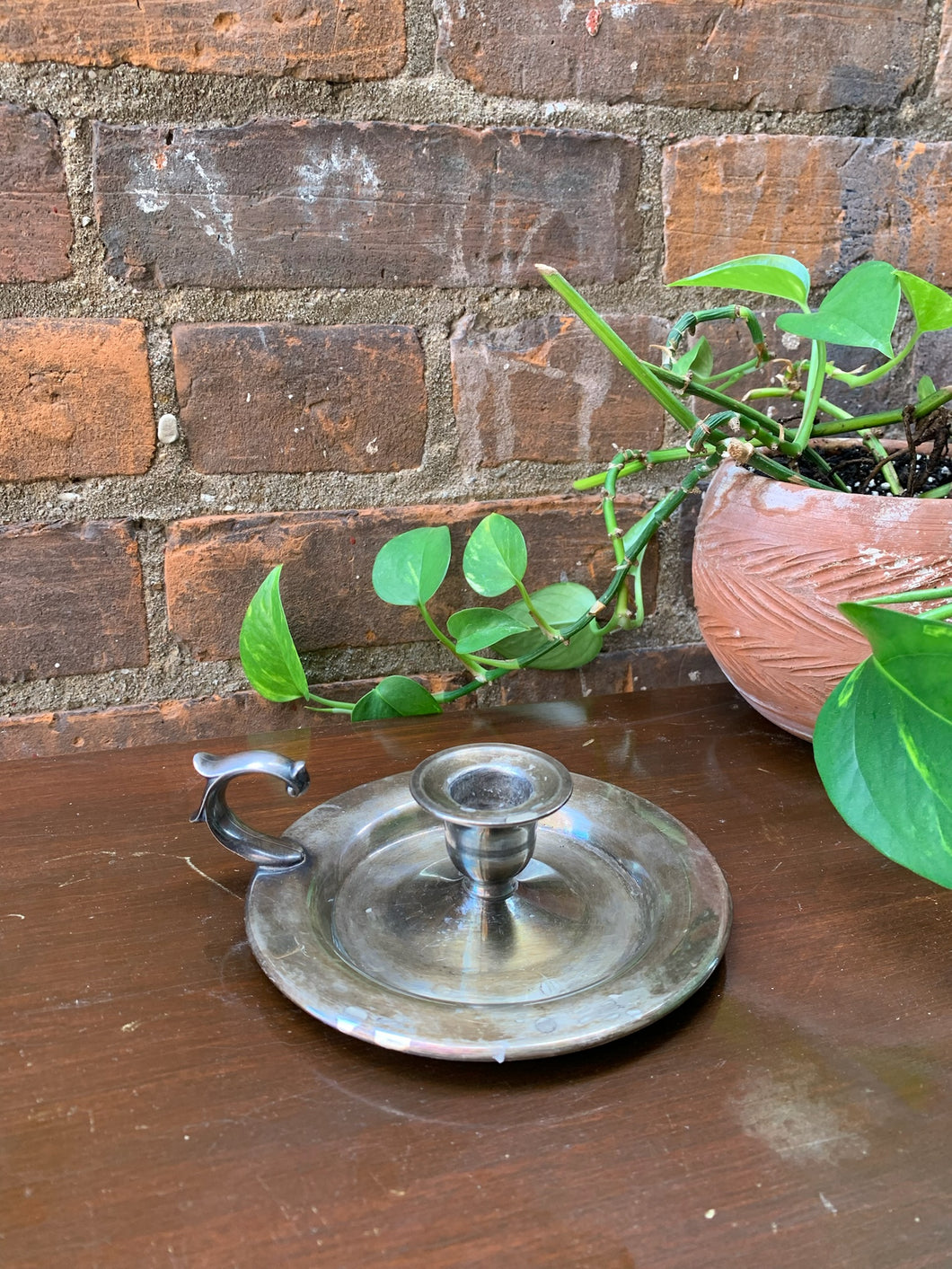 Vintage Silver Plated Candle Dish with Handle