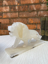 Load image into Gallery viewer, Gorgeous Carved Alabaster Onyx Lioness &amp; Lion Statuettes