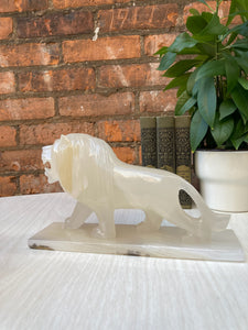 Gorgeous Carved Alabaster Onyx Lioness & Lion Statuettes