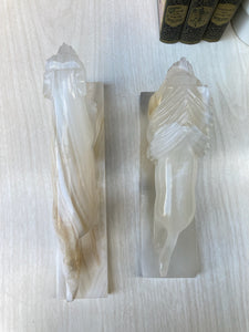 Gorgeous Carved Alabaster Onyx Lioness & Lion Statuettes