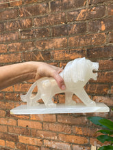 Load image into Gallery viewer, Gorgeous Carved Alabaster Onyx Lioness &amp; Lion Statuettes