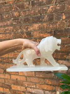 Gorgeous Carved Alabaster Onyx Lioness & Lion Statuettes