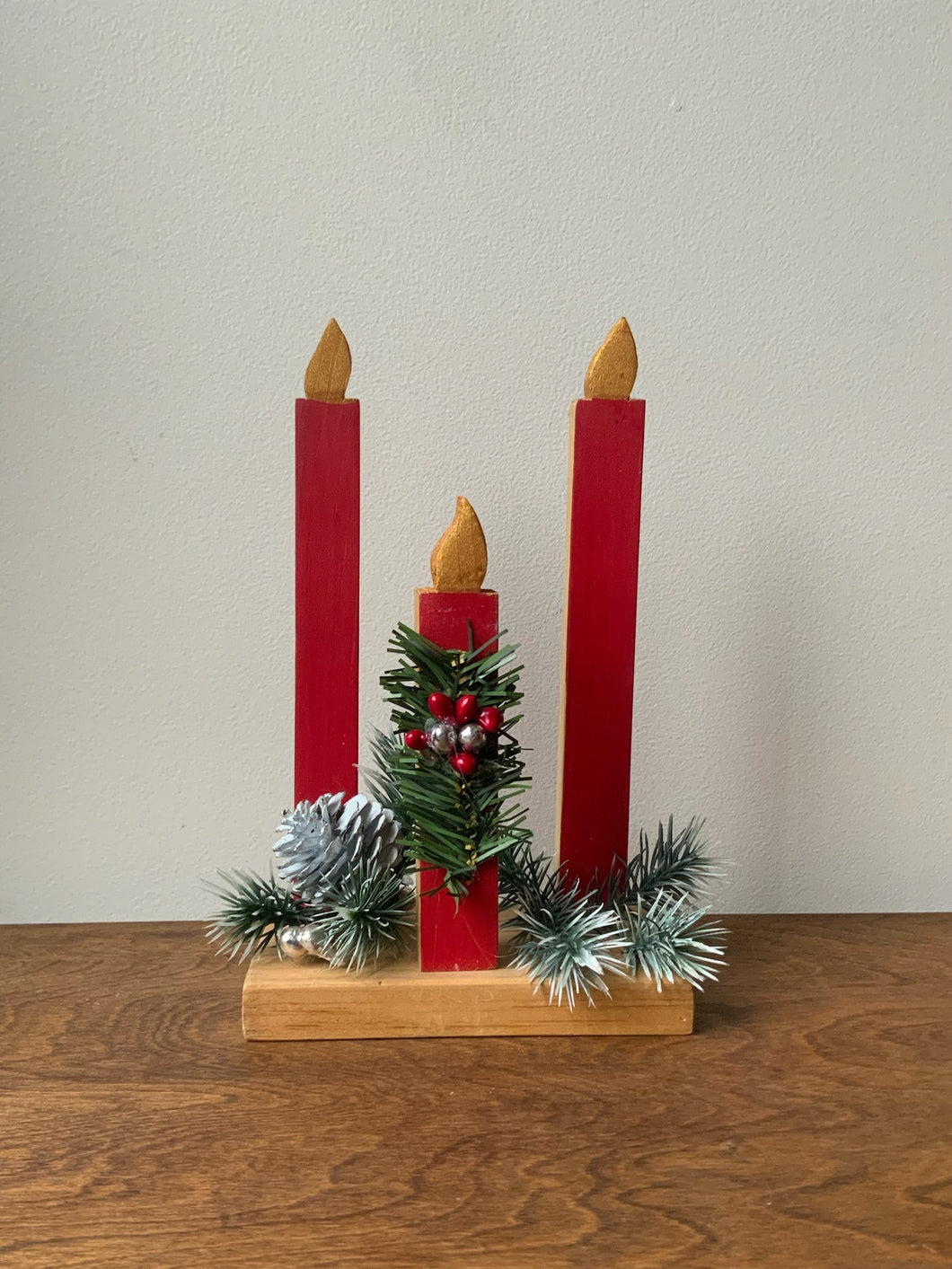 Wooden Candle Christmas Folk Art