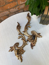 Load image into Gallery viewer, Pair of Gold Ornate Wall Candle Holders