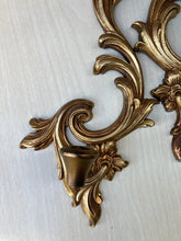 Load image into Gallery viewer, Pair of Gold Ornate Wall Candle Holders