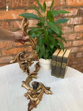 Load image into Gallery viewer, Pair of Gold Ornate Wall Candle Holders