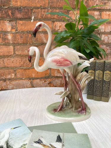 Vintage Porcelain Flamingos Figurine by Keramos Wien Austria 1930s